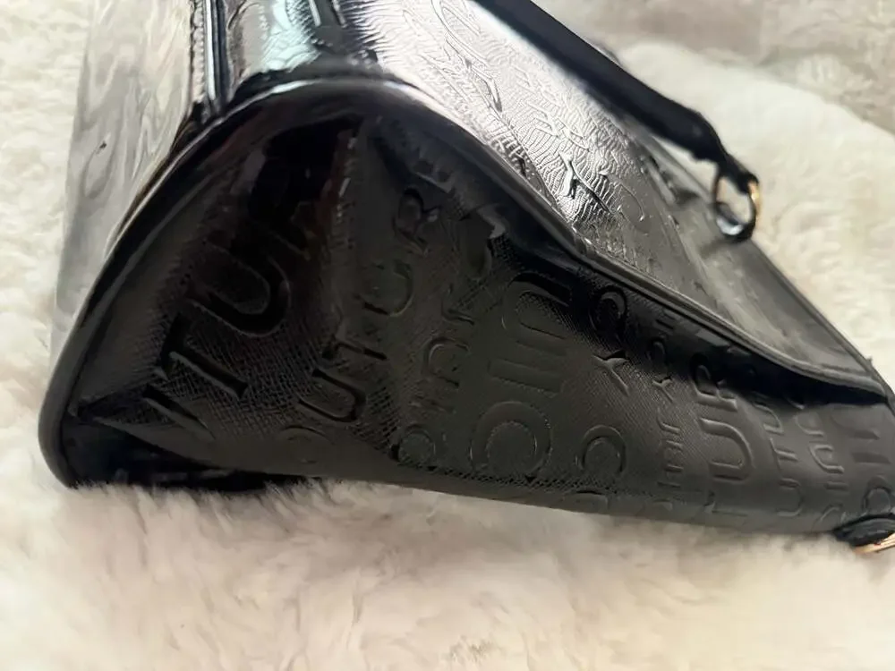 Y2K Juicy Couture Black Debossed Logo Satchel Handbag with Heart Lock Charm